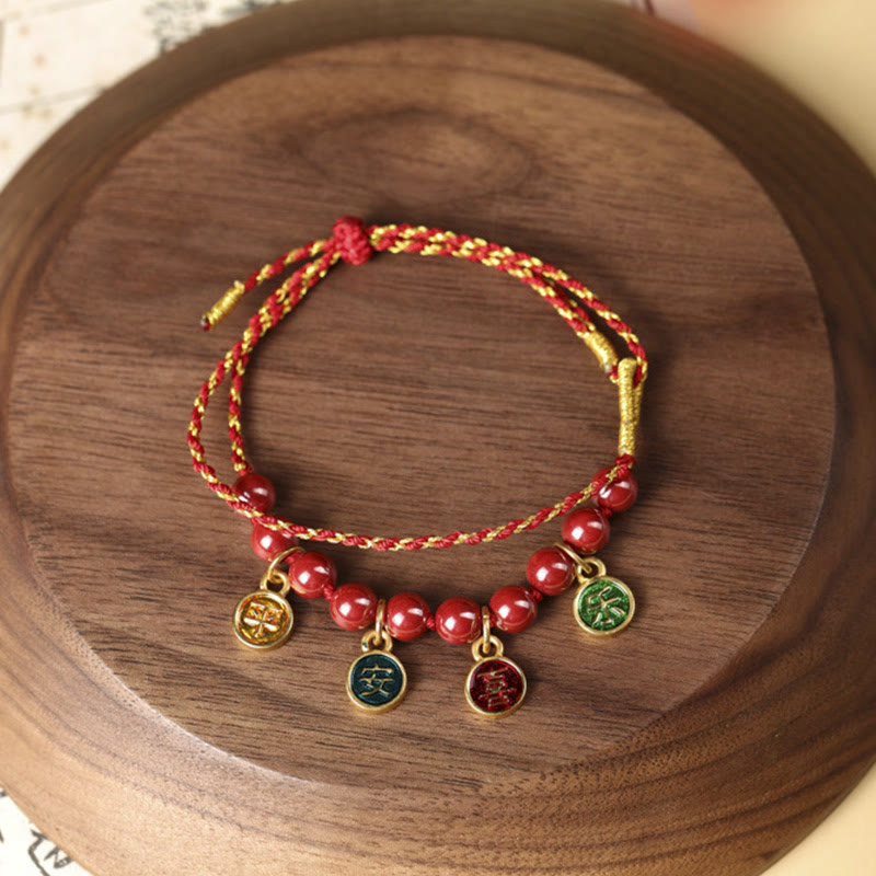 BWOOOH Cinnabar Peace And Joy Red String Adjustable Blessing Braided Bracelet