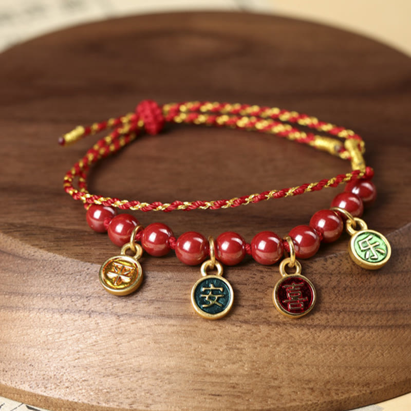 BWOOOH Cinnabar Peace And Joy Red String Adjustable Blessing Braided Bracelet — Cinnabar Tibetan bracelet for spiritual he...