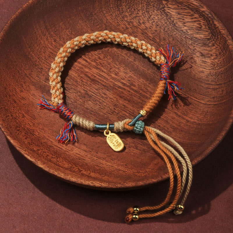 BWOOOH Tibetan Hand-woven Colored Rope Adjustable Tassels Nafu Luck Bracelet — natural stone Tibetan bracelet for spiritua...