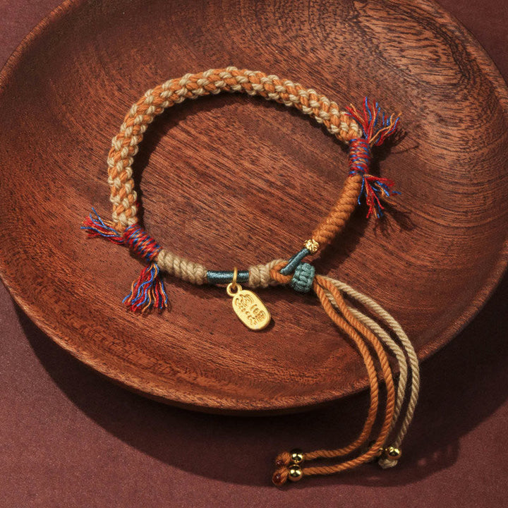BWOOOH Tibetan Hand-woven Colored Rope Adjustable Tassels Nafu Luck Bracelet — natural stone Tibetan bracelet for spiritua...