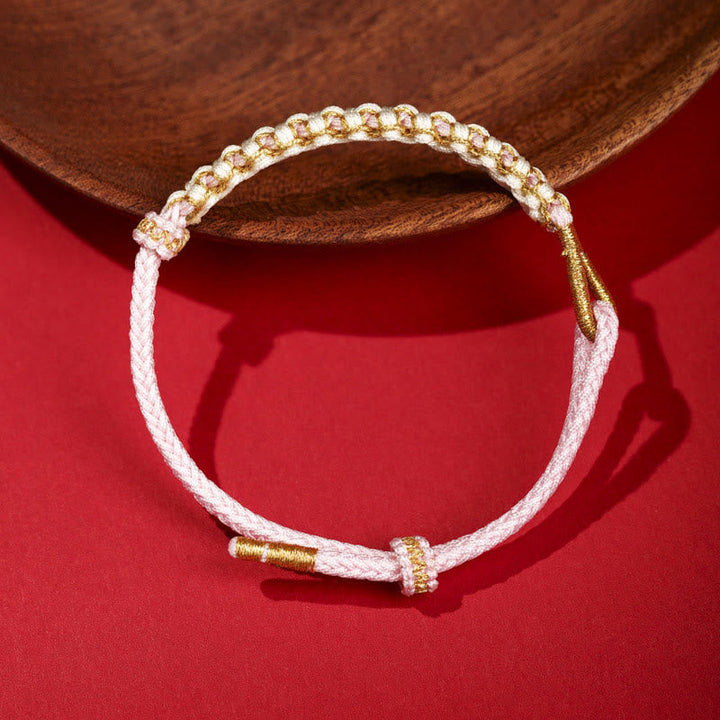 BWOOOH Tibetan Gold Thread Colorful Peach Blossom Knot Connection Braided Bracelet