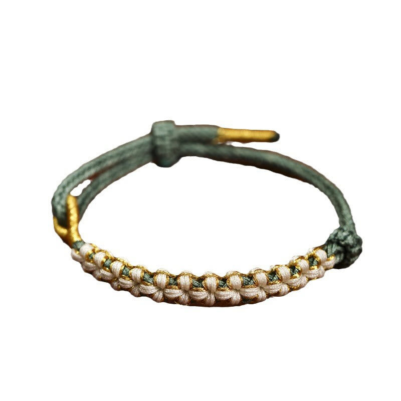 BWOOOH Tibetan Gold Thread Colorful Peach Blossom Knot Connection Braided Bracelet
