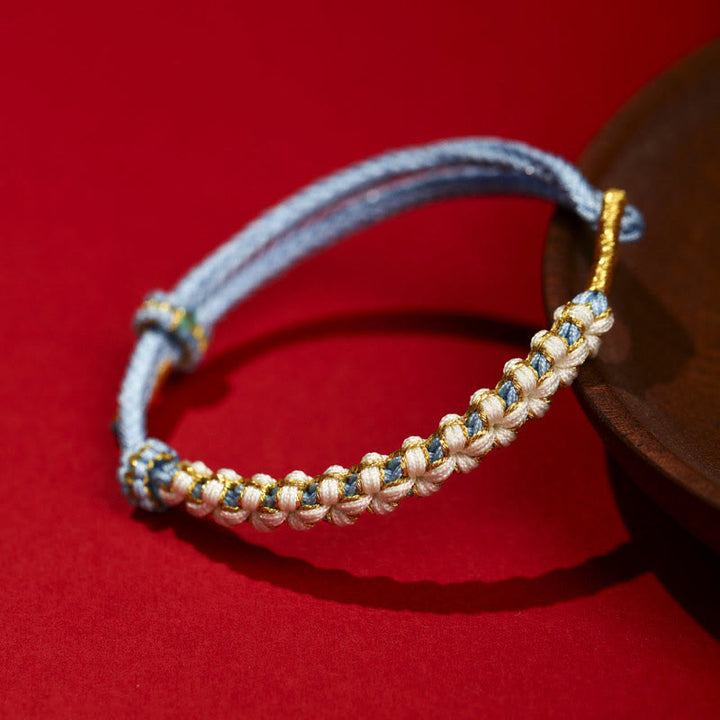BWOOOH Tibetan Gold Thread Colorful Peach Blossom Knot Connection Braided Bracelet