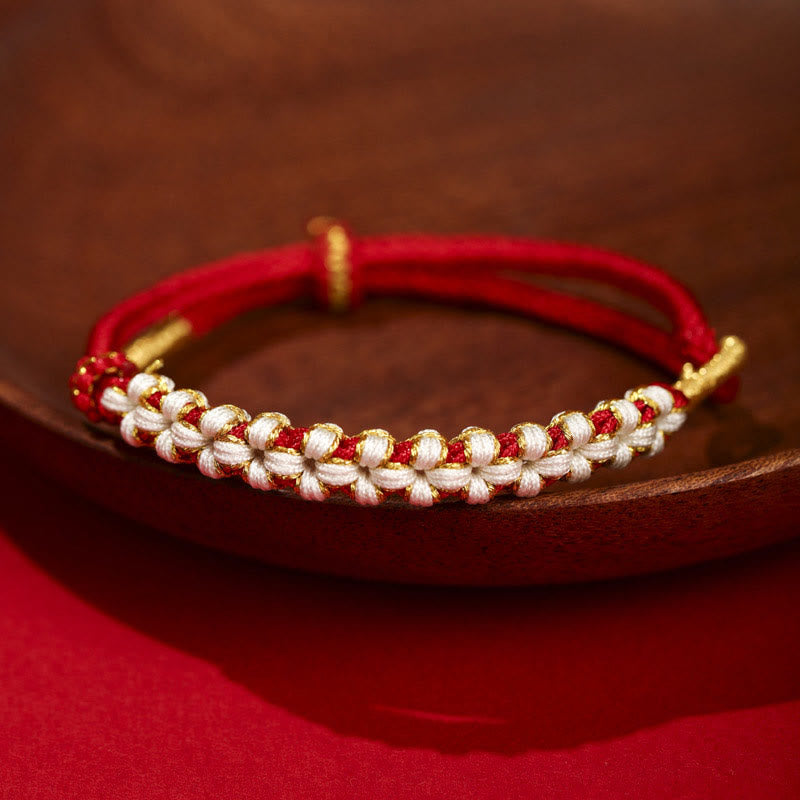 BWOOOH Tibetan Gold Thread Colorful Peach Blossom Knot Connection Braided Bracelet — Thread Tibetan bracelet for spiritual...