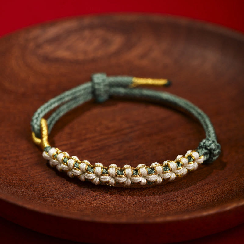 BWOOOH Tibetan Gold Thread Colorful Peach Blossom Knot Connection Braided Bracelet