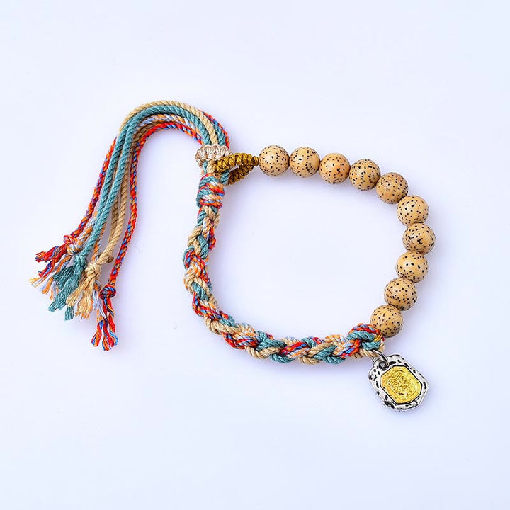 BWOOOH Tibetan Colored Rope Bodhi Seed Zakiram Goddess Of Wealth Adjustable Protection Bracelet