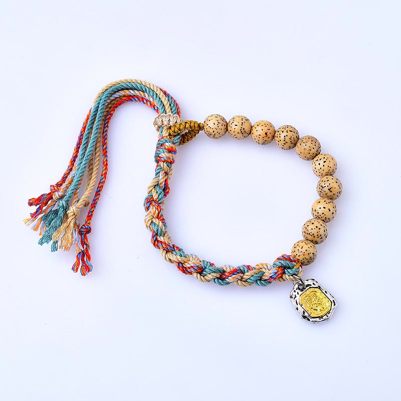 BWOOOH Tibetan Colored Rope Bodhi Seed Zakiram Goddess Of Wealth Adjustable Protection Bracelet