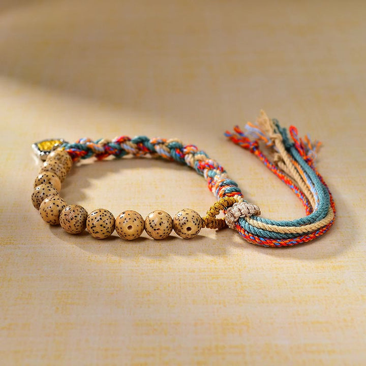 BWOOOH Tibetan Colored Rope Bodhi Seed Zakiram Goddess Of Wealth Adjustable Protection Bracelet