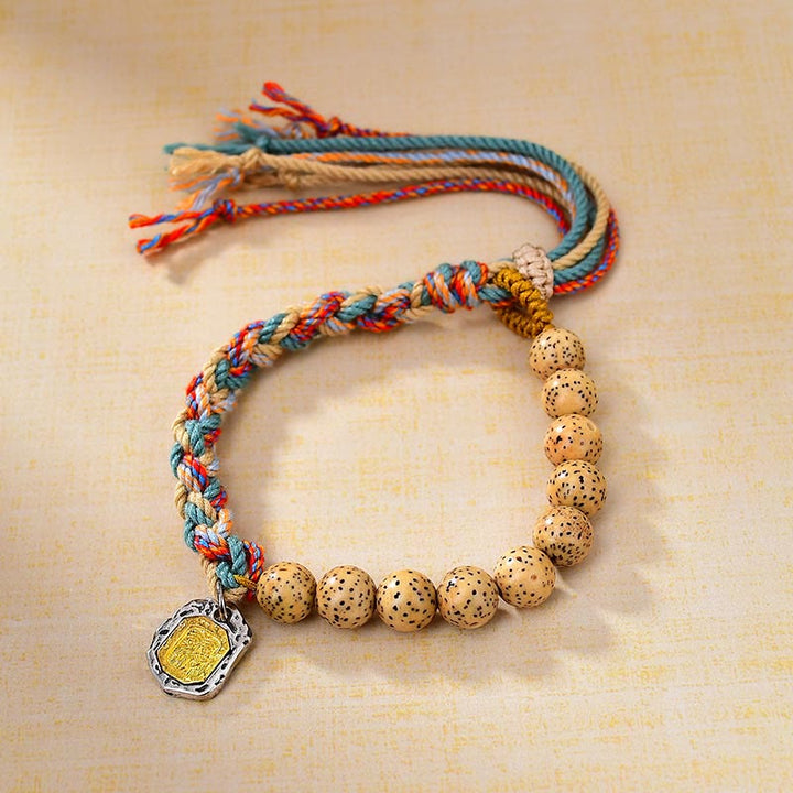 BWOOOH Tibetan Colored Rope Bodhi Seed Zakiram Goddess Of Wealth Adjustable Protection Bracelet