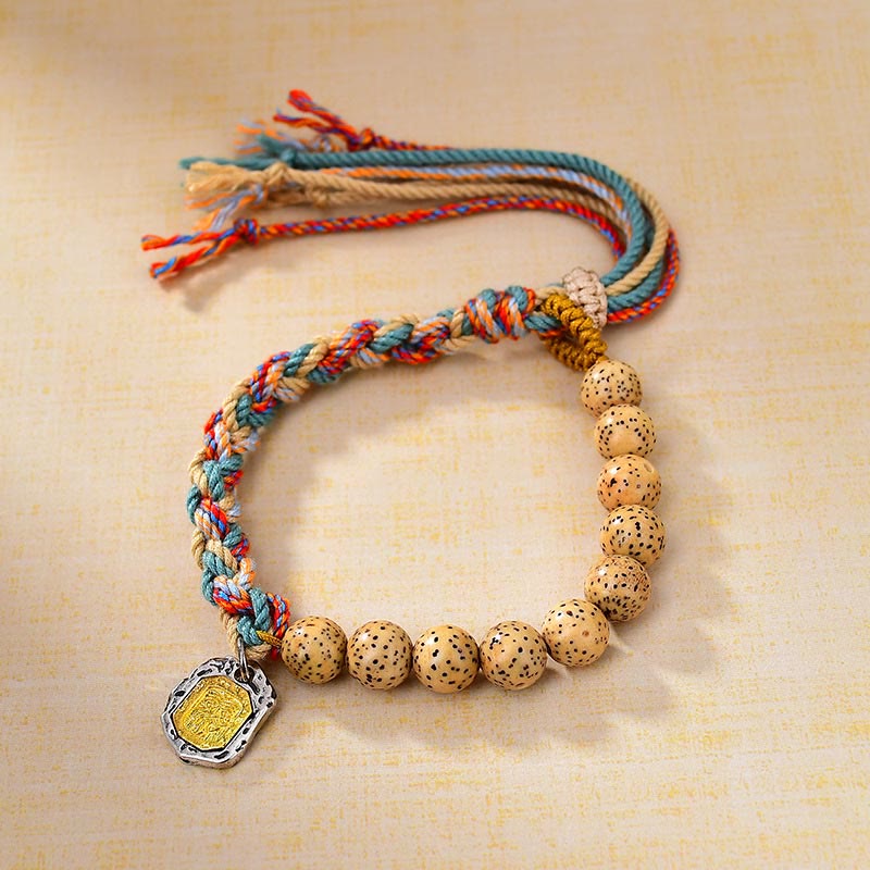BWOOOH Tibetan Colored Rope Bodhi Seed Zakiram Goddess Of Wealth Adjustable Protection Bracelet