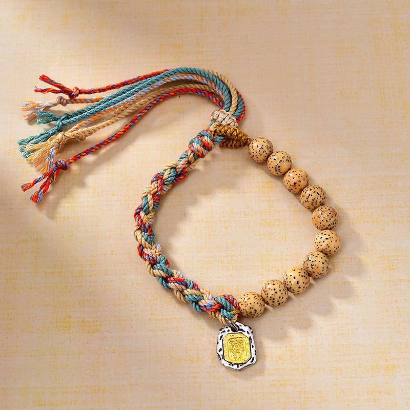 BWOOOH Tibetan Colored Rope Bodhi Seed Zakiram Goddess Of Wealth Adjustable Protection Bracelet