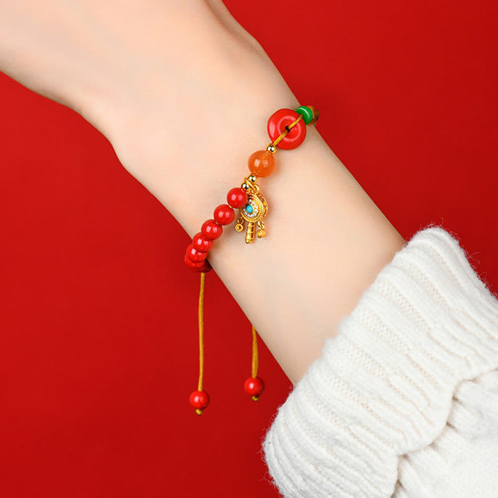 BWOOOH Cinnabar String Peace Buckle Blessing Bracelet