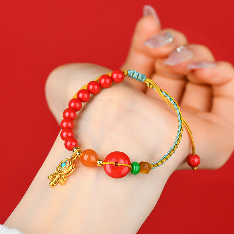 BWOOOH Cinnabar String Peace Buckle Blessing Bracelet