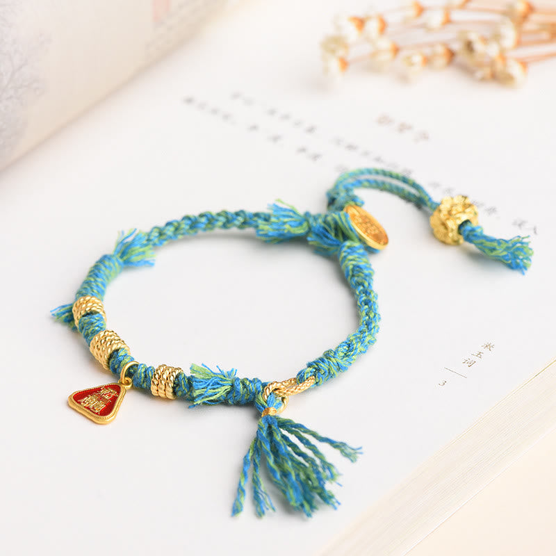 BWOOOH Tibetan String Zakiram Goddess Of Wealth Flower Tassel Protection Bracelet