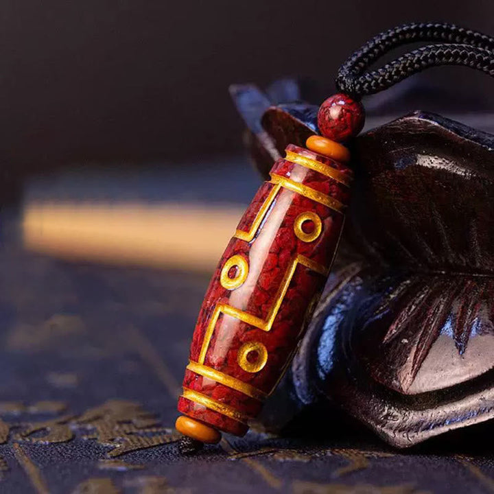 BWOOOH Cinnabar Nine-eye Dzi Bead Blessing Necklace Pendant