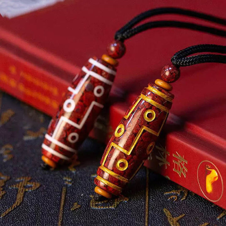 BWOOOH Cinnabar Nine-eye Dzi Bead Blessing Necklace Pendant