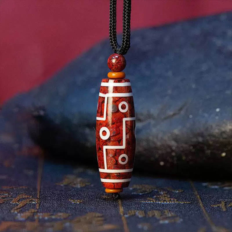 BWOOOH Cinnabar Nine-eye Dzi Bead Blessing Necklace Pendant