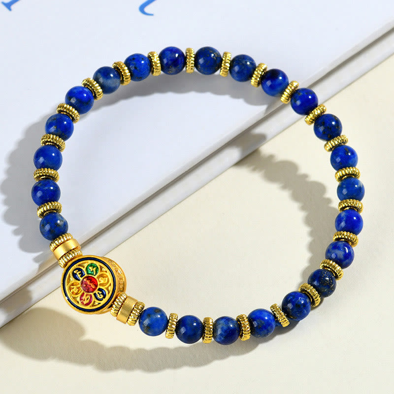BWOOOH Natural Lazurite Om Mani Padme Hum Bead Balance Bracelet
