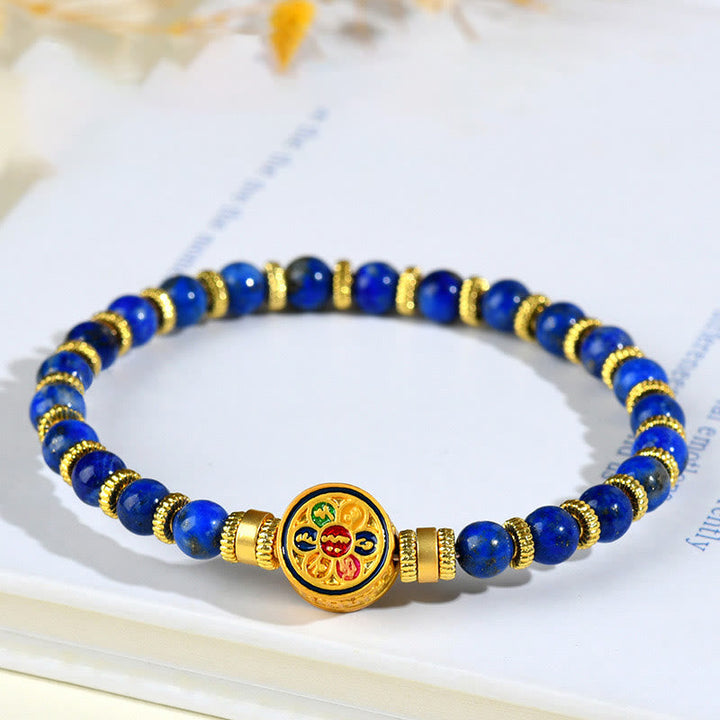 BWOOOH Natural Lazurite Om Mani Padme Hum Bead Balance Bracelet — natural stone crystal healing bracelet for spiritual hea...