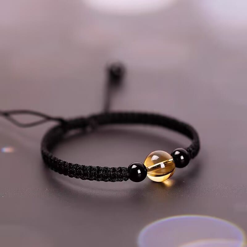 BWOOOH Handcrafted Citrine Black Obsidian Bead King Kong Knot Peace Knot Luck Rope Bracelet
