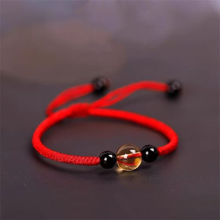 BWOOOH Handcrafted Citrine Black Obsidian Bead King Kong Knot Peace Knot Luck Rope Bracelet — Citrine black obsidian brace...