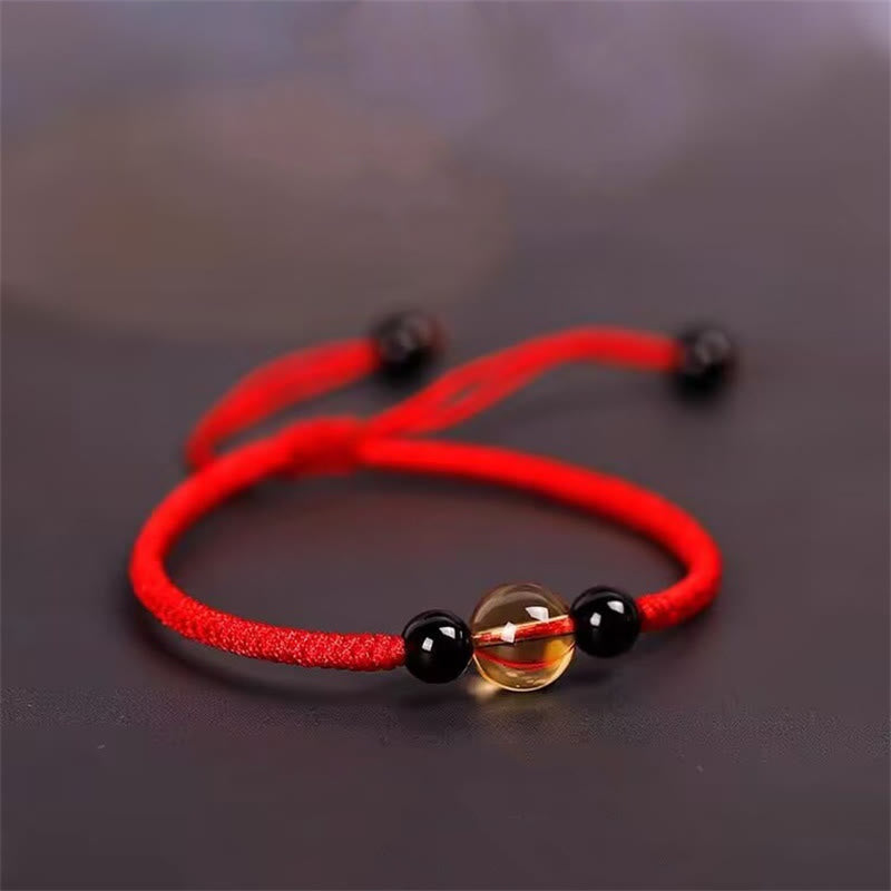 BWOOOH Handcrafted Citrine Black Obsidian Bead King Kong Knot Peace Knot Luck Rope Bracelet — Citrine black obsidian brace...