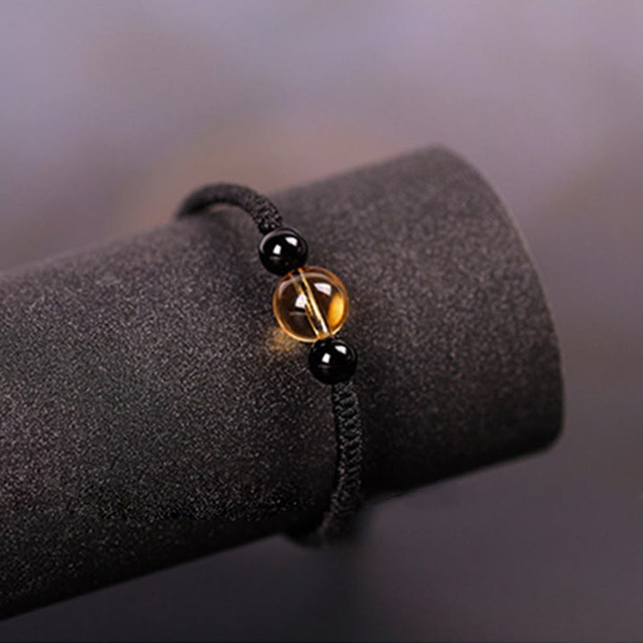 BWOOOH Handcrafted Citrine Black Obsidian Bead King Kong Knot Peace Knot Luck Rope Bracelet