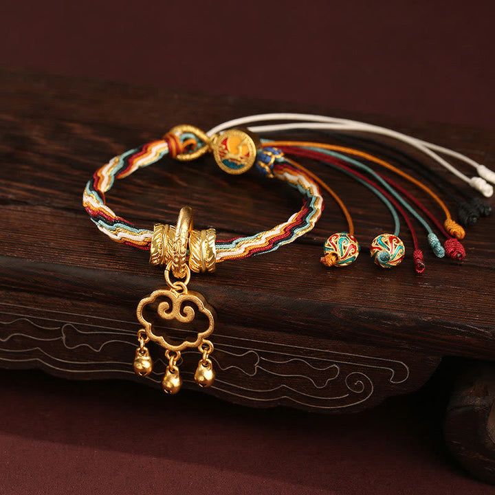 BWOOOH Handmade Dunhuang Color Deer Auspicious Cloud Peace Lock Bell Healing Reincarnation Knot Bracelet