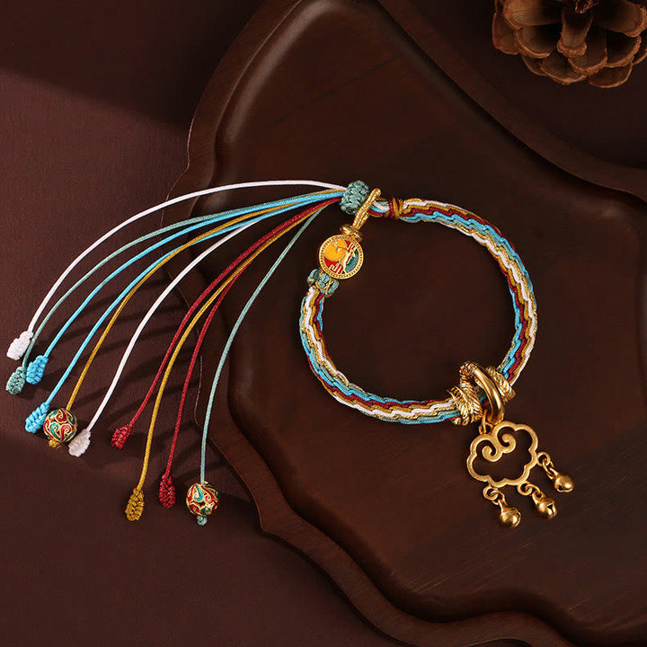 BWOOOH Handmade Dunhuang Color Deer Auspicious Cloud Peace Lock Bell Healing Reincarnation Knot Bracelet