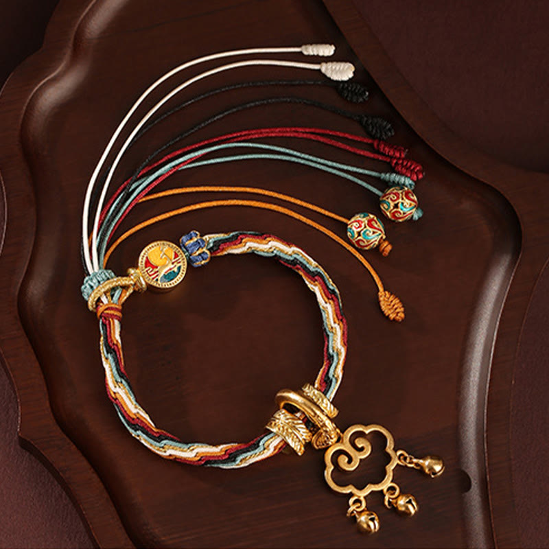 BWOOOH Handmade Dunhuang Color Deer Auspicious Cloud Peace Lock Bell Healing Reincarnation Knot Bracelet