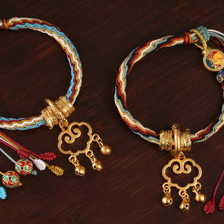 BWOOOH Handmade Dunhuang Color Deer Auspicious Cloud Peace Lock Bell Healing Reincarnation Knot Bracelet
