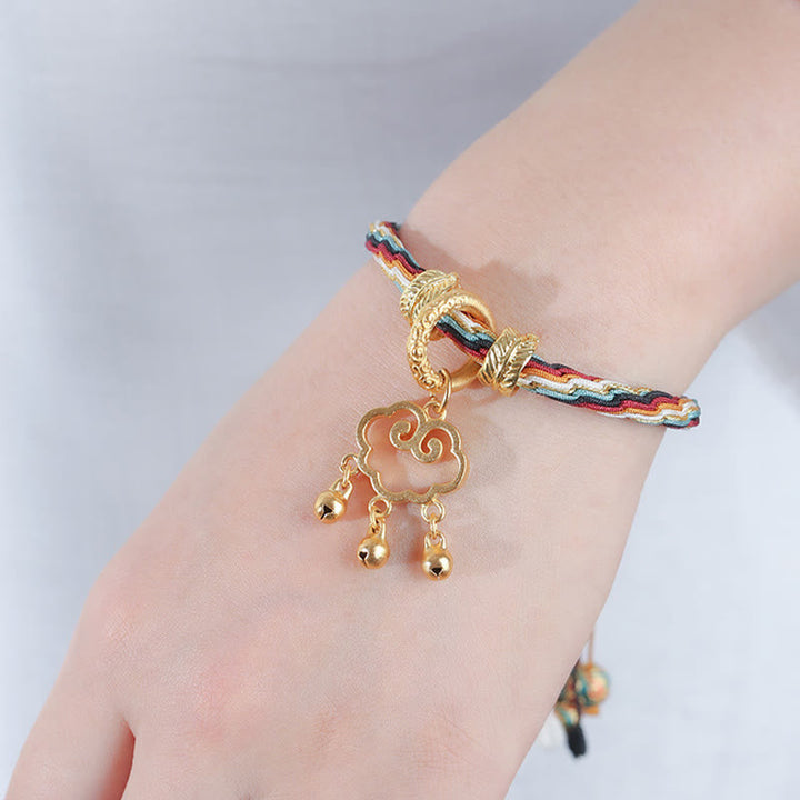 BWOOOH Handmade Dunhuang Color Deer Auspicious Cloud Peace Lock Bell Healing Reincarnation Knot Bracelet