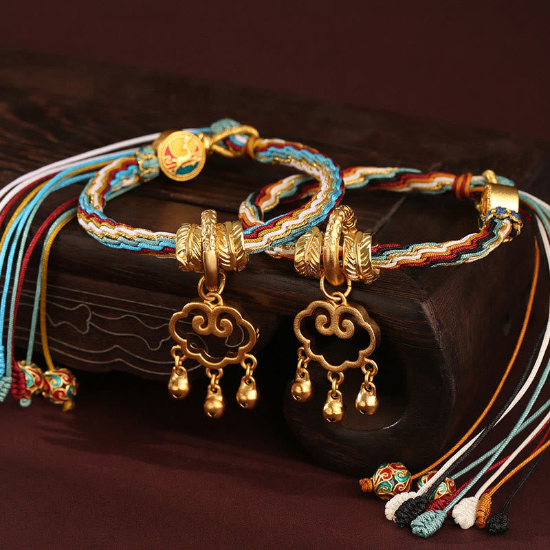 BWOOOH Handmade Dunhuang Color Deer Auspicious Cloud Peace Lock Bell Healing Reincarnation Knot Bracelet