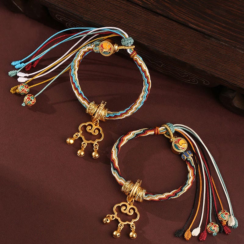 BWOOOH Handmade Dunhuang Color Deer Auspicious Cloud Peace Lock Bell Healing Reincarnation Knot Bracelet — natural stone c...