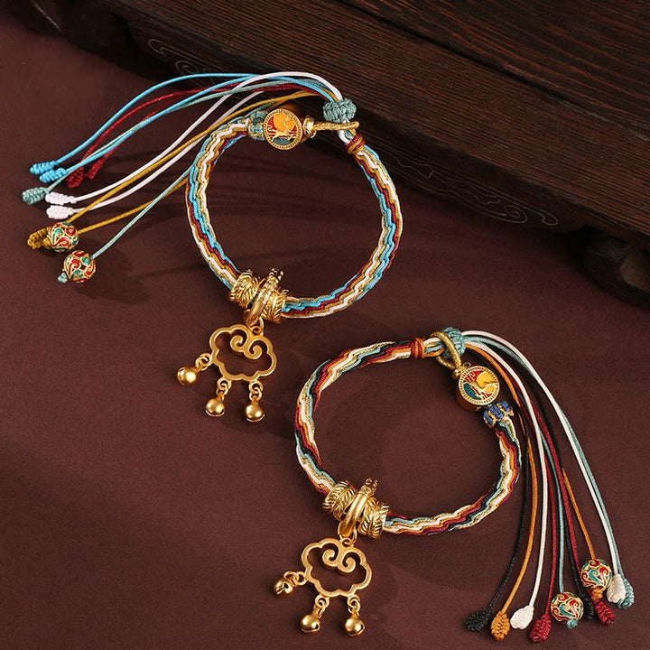 BWOOOH Handmade Dunhuang Color Deer Auspicious Cloud Peace Lock Bell Healing Reincarnation Knot Bracelet — natural stone c...