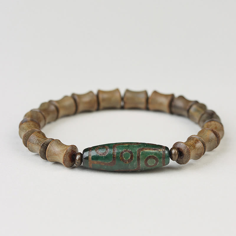 BWOOOH Tibetan Nine-Eye Dzi Bead Green Sandalwood Peace Bracelet
