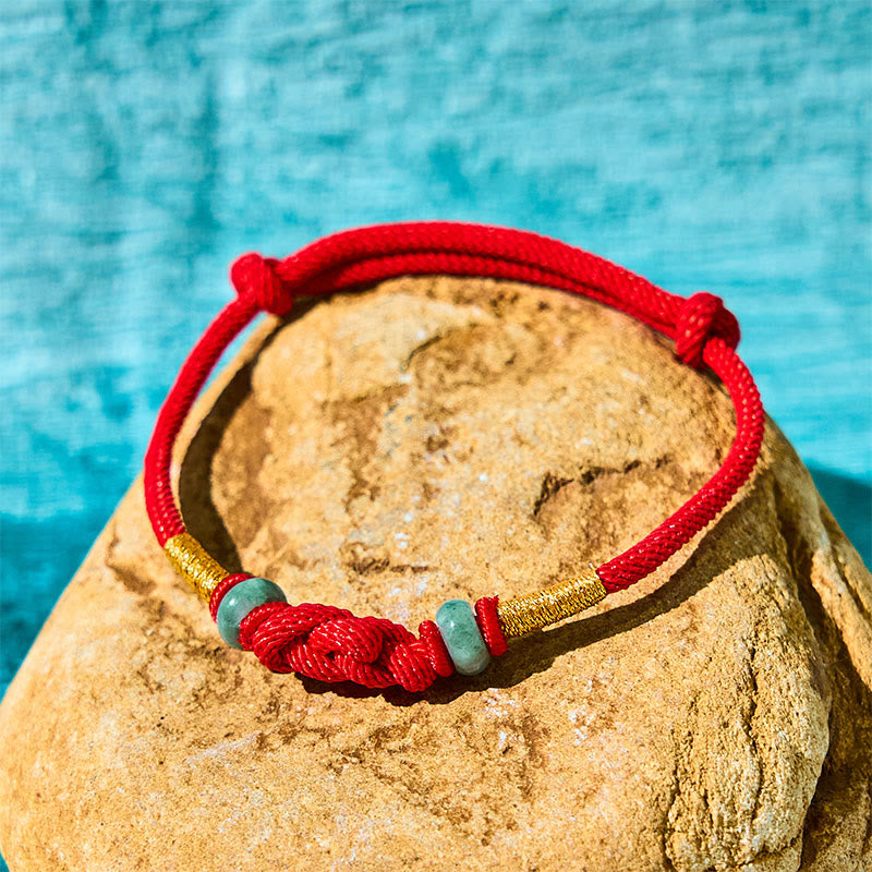 BWOOOH Red String Jade Luck Fortune Knot Braided Couple Bracelet — String jade bracelet for spiritual healing and mindful ...
