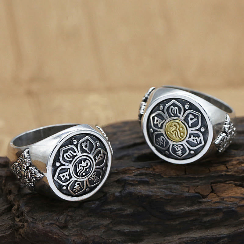 BWOOOH Tibetan Om Mani Padme Hum Vajra Pattern Copper Focus Rotatable Ring