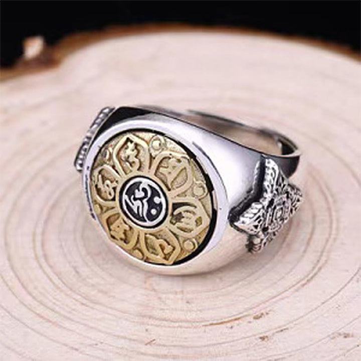 BWOOOH Tibetan Om Mani Padme Hum Vajra Pattern Copper Focus Rotatable Ring