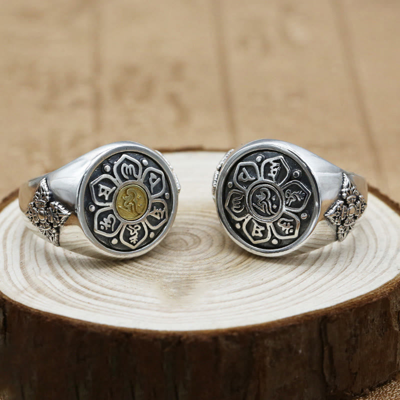 BWOOOH Tibetan Om Mani Padme Hum Vajra Pattern Copper Focus Rotatable Ring
