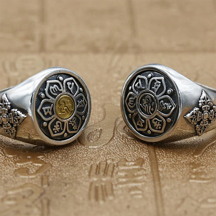 BWOOOH Tibetan Om Mani Padme Hum Vajra Pattern Copper Focus Rotatable Ring