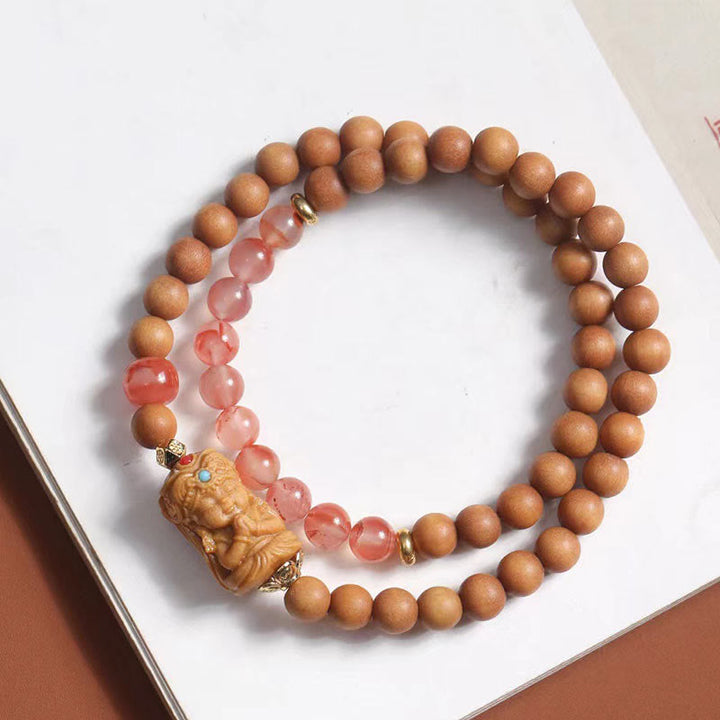 BWOOOH Tibetan Zakiram Goddess Of  Wealth South Red Agate Sandalwood Fortune Bracelet