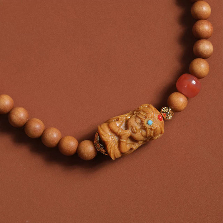 BWOOOH Tibetan Zakiram Goddess Of  Wealth South Red Agate Sandalwood Fortune Bracelet