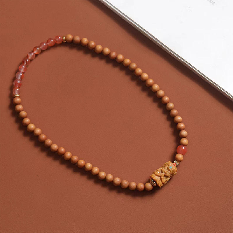 BWOOOH Tibetan Zakiram Goddess Of  Wealth South Red Agate Sandalwood Fortune Bracelet