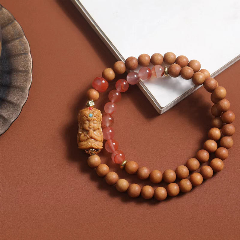 BWOOOH Tibetan Zakiram Goddess Of  Wealth South Red Agate Sandalwood Fortune Bracelet — Red Agate Tibetan bracelet for spi...