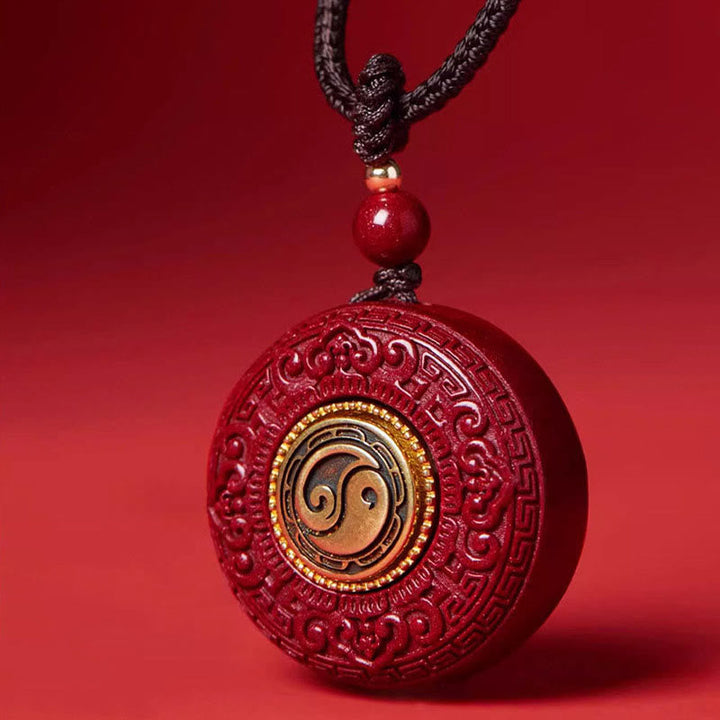 BWOOOH Natural Cinnabar Om Mani Padme Hum Rotatable Scripture Yin Yang Pattern Blessing Necklace String Pendant