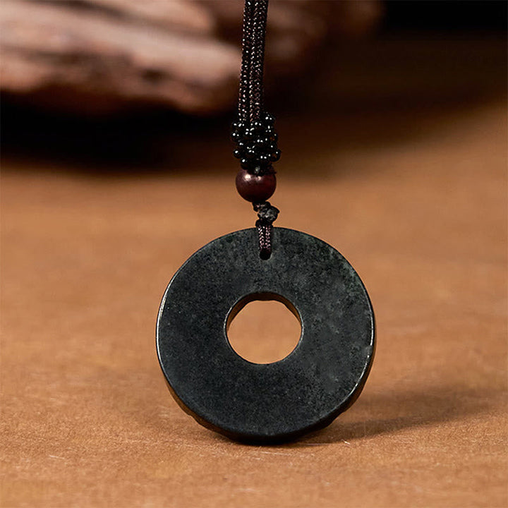 BWOOOH Tibetan Nanyang Black-Green Jade PiXiu Peace Buckle Protection Necklace Pendant