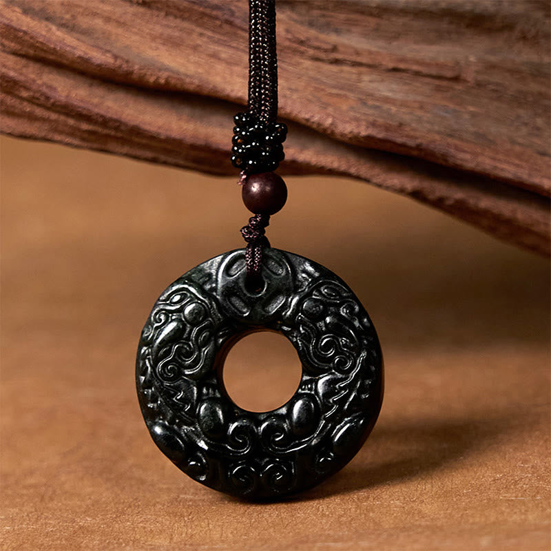 BWOOOH Tibetan Nanyang Black-Green Jade PiXiu Peace Buckle Protection Necklace Pendant