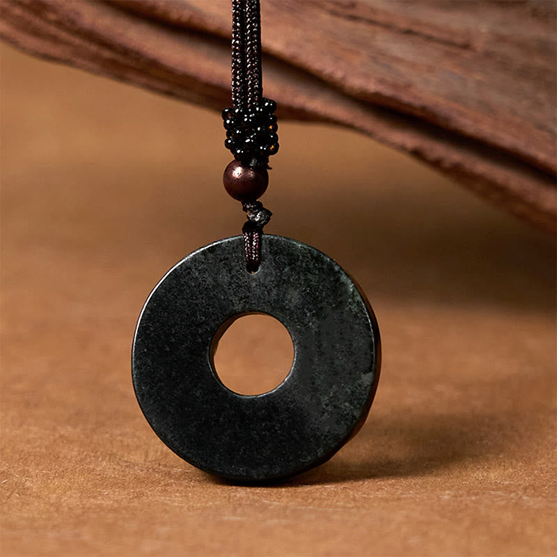 BWOOOH Tibetan Nanyang Black-Green Jade PiXiu Peace Buckle Protection Necklace Pendant