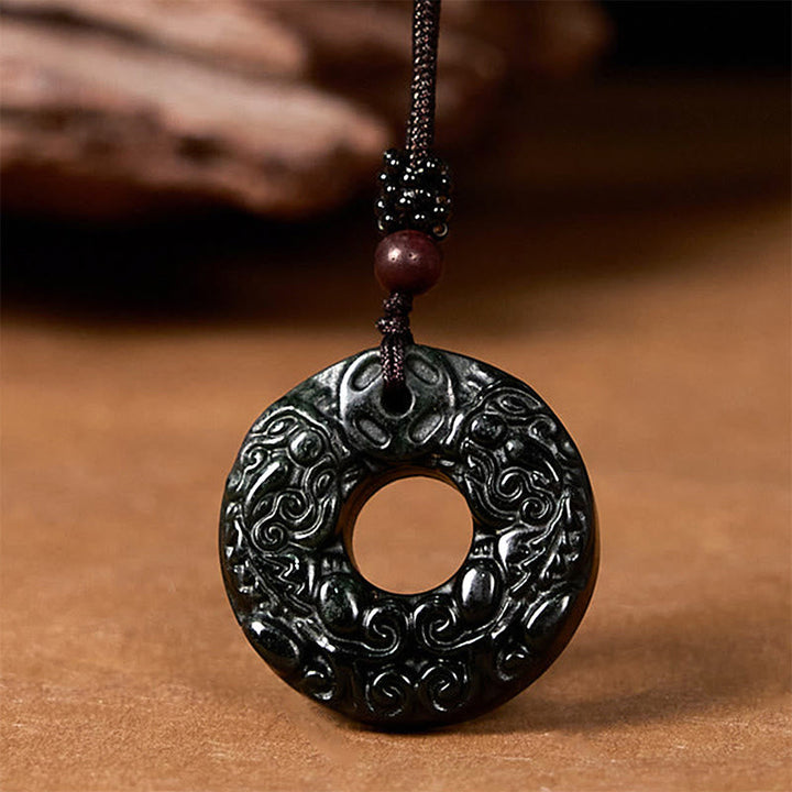 BWOOOH Tibetan Nanyang Black-Green Jade PiXiu Peace Buckle Protection Necklace Pendant